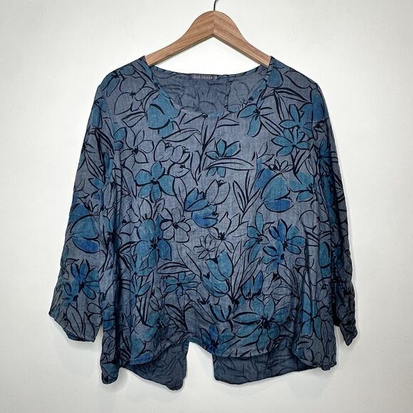 Cut loose 100% Linen Women’s Top size Medium Floral Splash Split Back Lagenlook - Picture 11 of 11